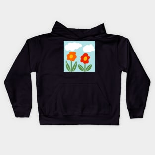 Bold and vibrant minimalist floral and fluffy white clouds Kids Hoodie